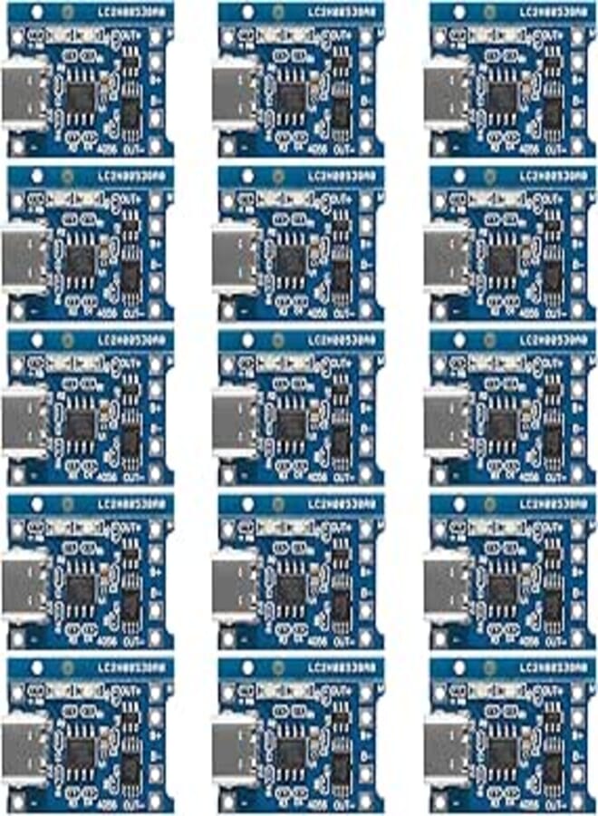 15 قطعة 5 فولت 1 أمبير وحدة شحن TP4056 نوع-C USB لوح شاحن بطارية ليثيوم 18650 مع حماية (نوع-C USB)